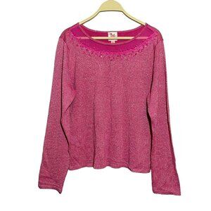 Pink Poodle Women Sweater Size L Shimmer Glitter Metallic Sequin Party Funky Y2K